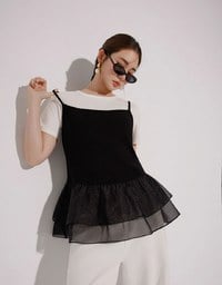 Layered Sheer Ruffle Hem Spaghetti Strap Cami Top