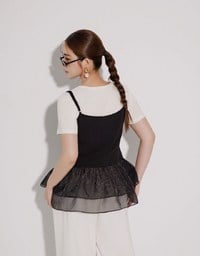 Layered Sheer Ruffle Hem Spaghetti Strap Cami Top