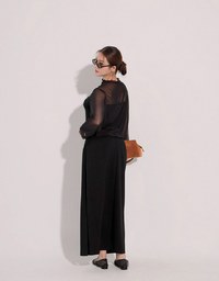 Turtleneck Sheer Ruffle Trim Top - Plain / Polka Dot Design