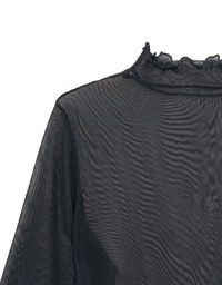 Turtleneck Sheer Ruffle Trim Top - Plain / Polka Dot Design