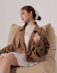 Turtleneck Sheer Ruffle Trim Top - Plain / Polka Dot Design