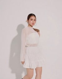 Turtleneck Sheer Ruffle Trim Top - Plain / Polka Dot Design
