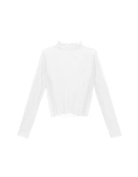 Turtleneck Sheer Ruffle Trim Top - Plain / Polka Dot Design