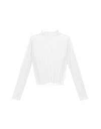 Turtleneck Sheer Ruffle Trim Top - Plain / Polka Dot Design