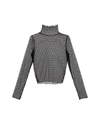 Turtleneck Sheer Ruffle Trim Top - Plain / Polka Dot Design