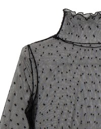 Turtleneck Sheer Ruffle Trim Top - Plain / Polka Dot Design