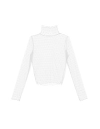Turtleneck Sheer Ruffle Trim Top - Plain / Polka Dot Design