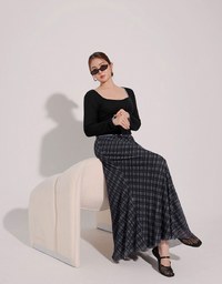 Classic Square Neck Stretch Long Sleeve Crop Top