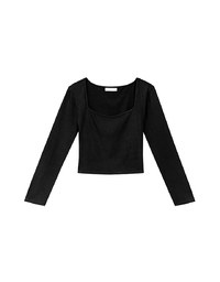 Classic Square Neck Stretch Long Sleeve Crop Top