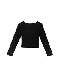 Classic Square Neck Stretch Long Sleeve Crop Top