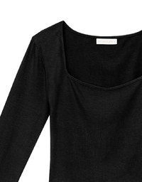 Classic Square Neck Stretch Long Sleeve Crop Top