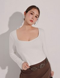 Classic Square Neck Stretch Long Sleeve Crop Top