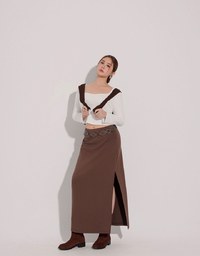 Classic Square Neck Stretch Long Sleeve Crop Top