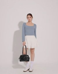 Classic Square Neck Stretch Long Sleeve Crop Top