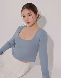 Classic Square Neck Stretch Long Sleeve Crop Top