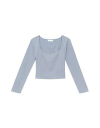 Classic Square Neck Stretch Long Sleeve Crop Top