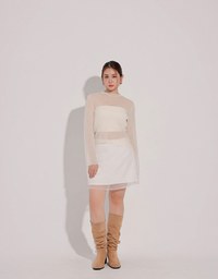 Glitter Sheer Mesh Long Sleeve Top with Lettuce Hem Details