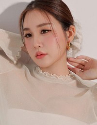 Glitter Sheer Mesh Long Sleeve Top with Lettuce Hem Details