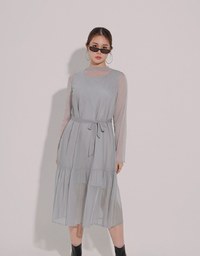 Glitter Sheer Mesh Long Sleeve Top with Lettuce Hem Details