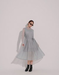 Glitter Sheer Mesh Long Sleeve Top with Lettuce Hem Details