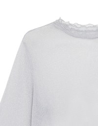 Glitter Sheer Mesh Long Sleeve Top with Lettuce Hem Details