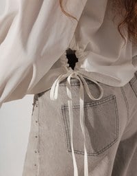 Side Drawstring Detail Collared Button Down Shirt Blouse
