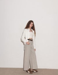 Side Drawstring Detail Collared Button Down Shirt Blouse