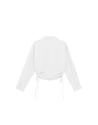 Side Drawstring Detail Collared Button Down Shirt Blouse