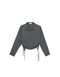 Side Drawstring Detail Collared Button Down Shirt Blouse