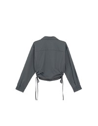 Side Drawstring Detail Collared Button Down Shirt Blouse