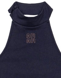2 Way High Neck Sleeveless Crop Bra Top with AIR SPACE Logo Embroidery