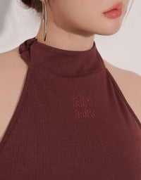 2 Way High Neck Sleeveless Crop Bra Top with AIR SPACE Logo Embroidery