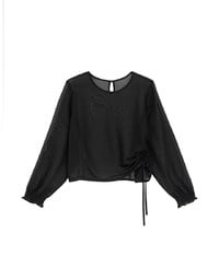 Sheer Knit Round Neck Long Sleeve Top with Adjustable Ruched Hem