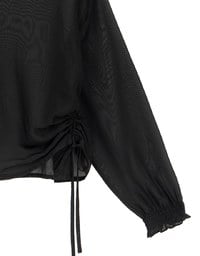 Sheer Knit Round Neck Long Sleeve Top with Adjustable Ruched Hem