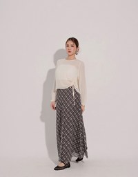 Sheer Knit Round Neck Long Sleeve Top with Adjustable Ruched Hem