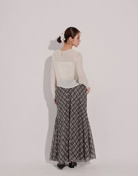 Sheer Knit Round Neck Long Sleeve Top with Adjustable Ruched Hem