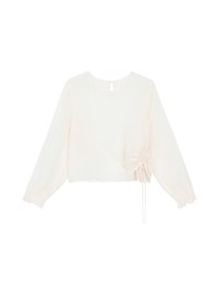 Sheer Knit Round Neck Long Sleeve Top with Adjustable Ruched Hem