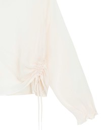 Sheer Knit Round Neck Long Sleeve Top with Adjustable Ruched Hem
