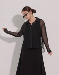 Lightweight Sheer Chiffon Collared Button Up Shirt Blouse