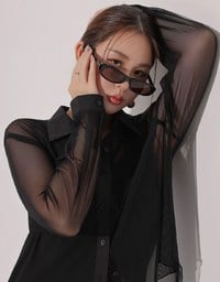 Lightweight Sheer Chiffon Collared Button Up Shirt Blouse