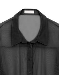 Lightweight Sheer Chiffon Collared Button Up Shirt Blouse