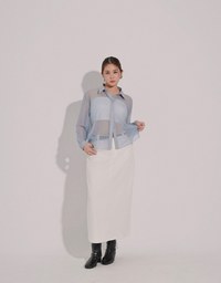 Lightweight Sheer Chiffon Collared Button Up Shirt Blouse