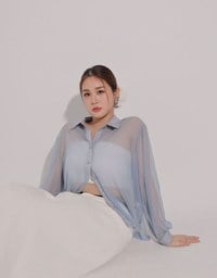 Lightweight Sheer Chiffon Collared Button Up Shirt Blouse