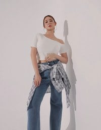 Basic One Shoulder Fitted Ribbed Crop Bra Top