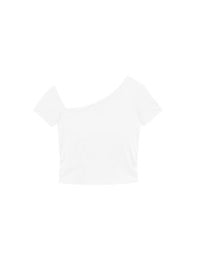 Basic One Shoulder Fitted Ribbed Crop Bra Top