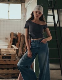 Basic One Shoulder Fitted Ribbed Crop Bra Top