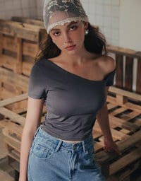 Basic One Shoulder Fitted Ribbed Crop Bra Top