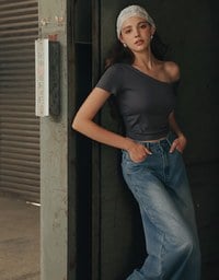 Basic One Shoulder Fitted Ribbed Crop Bra Top