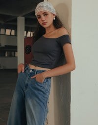 Basic One Shoulder Fitted Ribbed Crop Bra Top