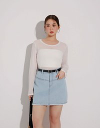 Metal Studded Distressed Hem Jeans Denim Mini Skirt